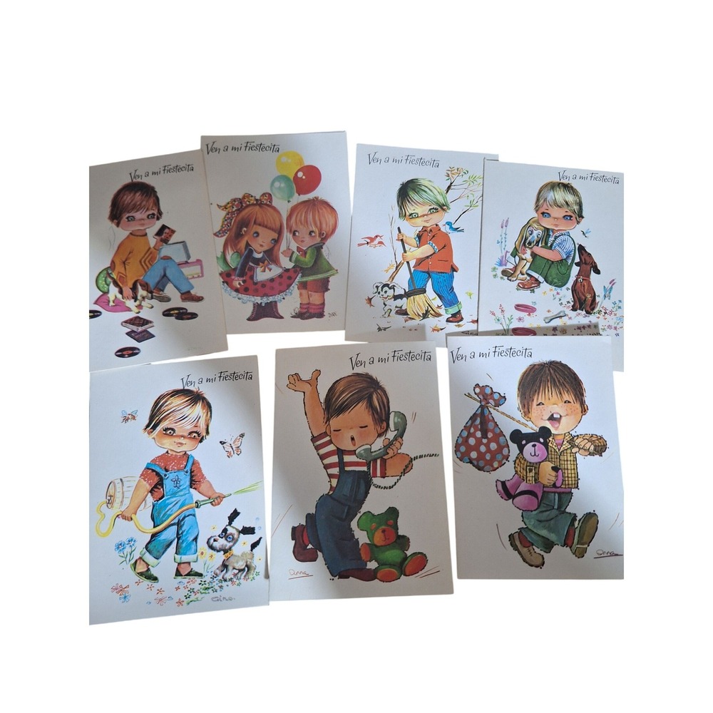 7 Vintage Gina Spanish Birthday Invitations Ven a mi Fiestecita Mid Century Mx